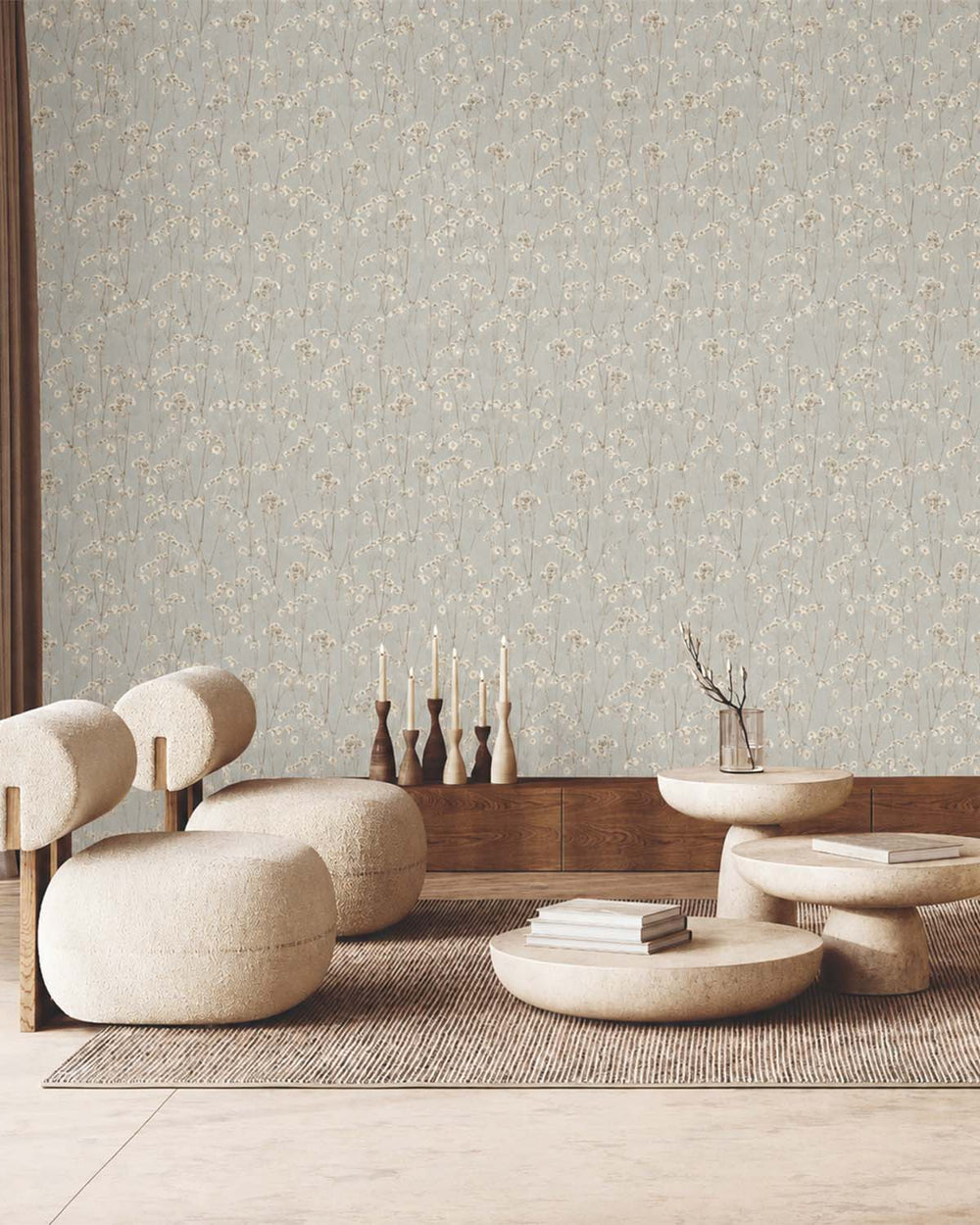 Cashmere Blue Minimalist Spry Floral Decoration  Wallpaper R9134