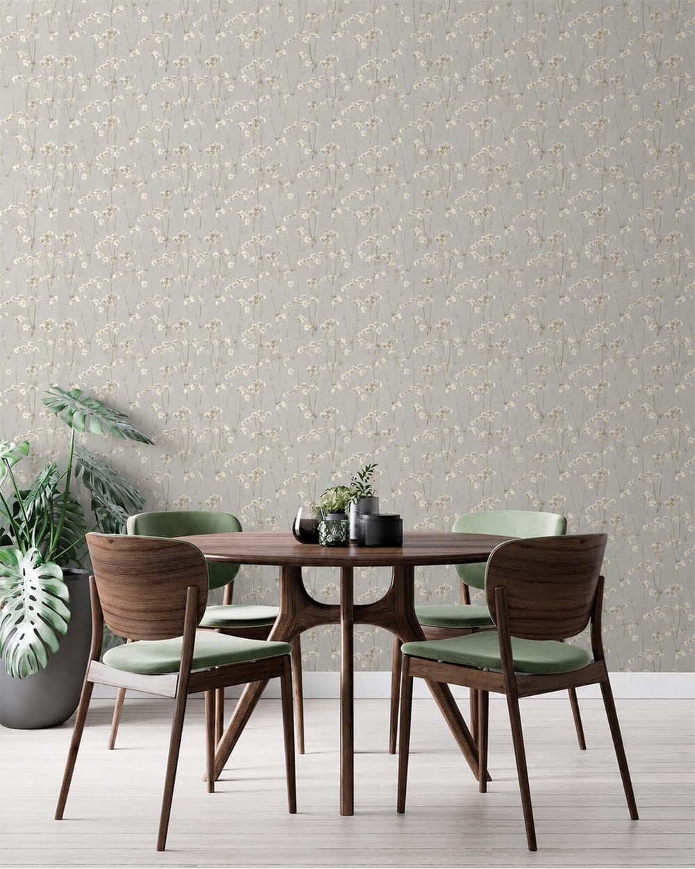 Cashmere Blue Minimalist Spry Floral Decoration  Wallpaper R9134
