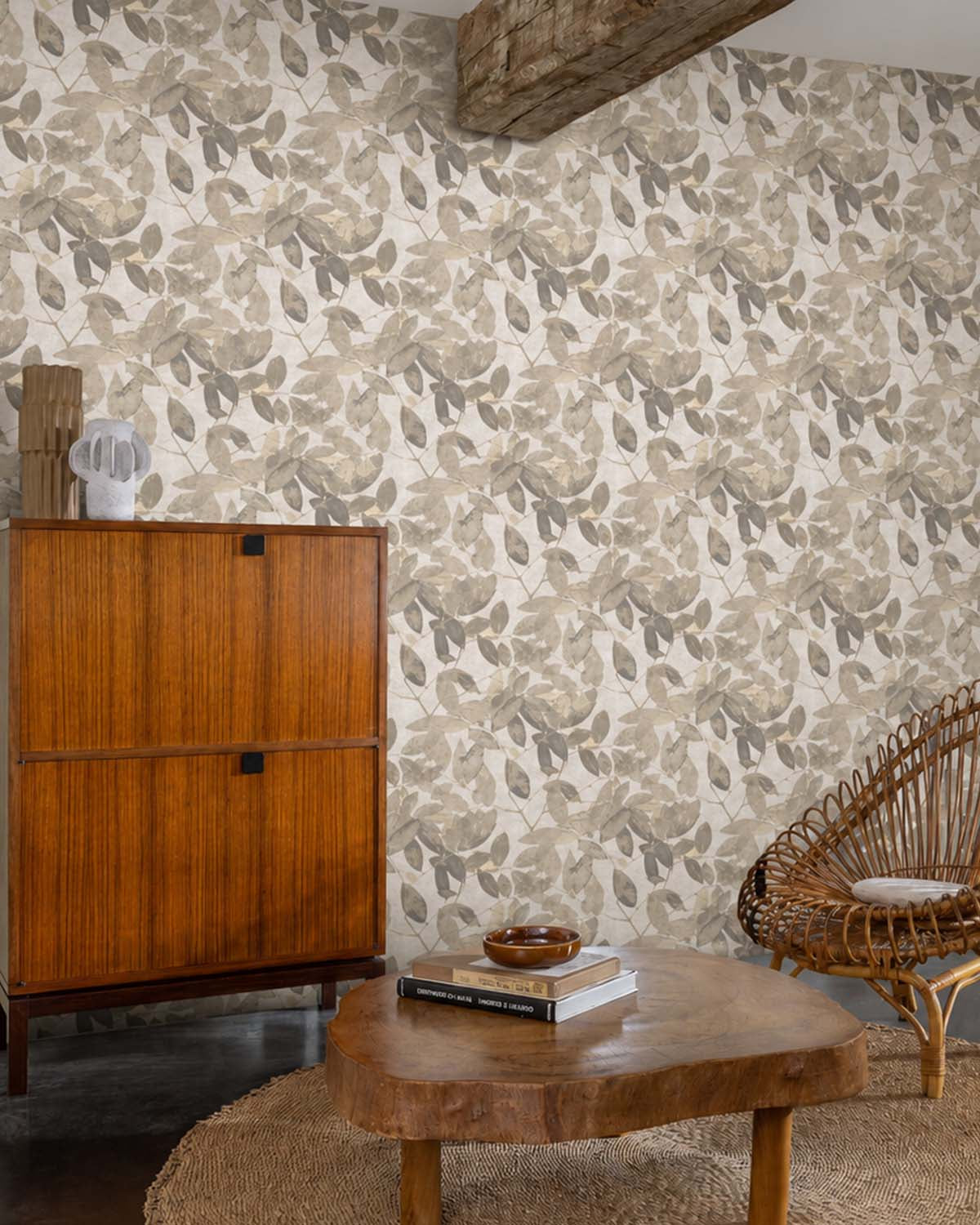 Warm Taupe Beech Tree Leaves Botanical Wallpaper R9144