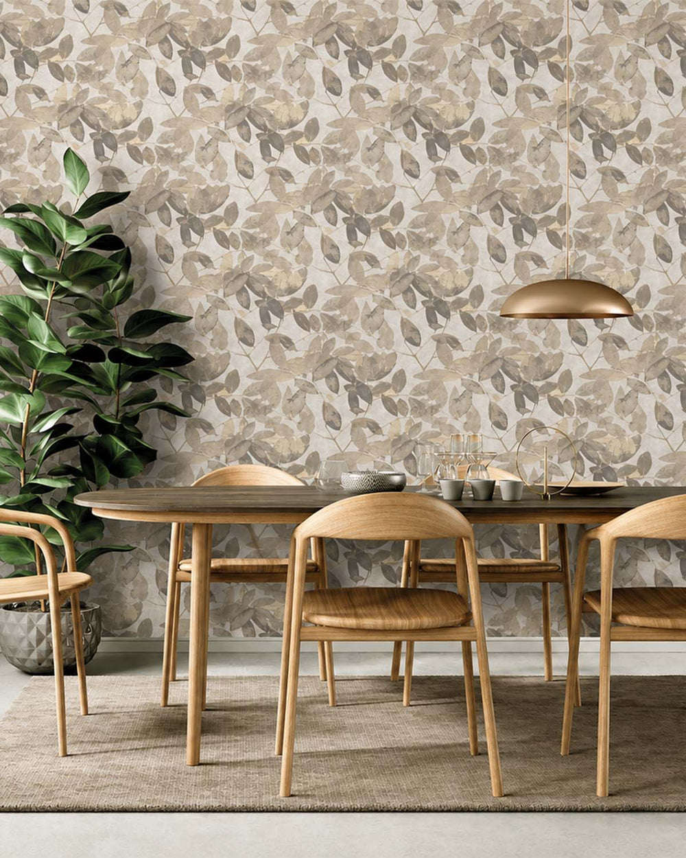 Warm Taupe Beech Tree Leaves Botanical Wallpaper R9144