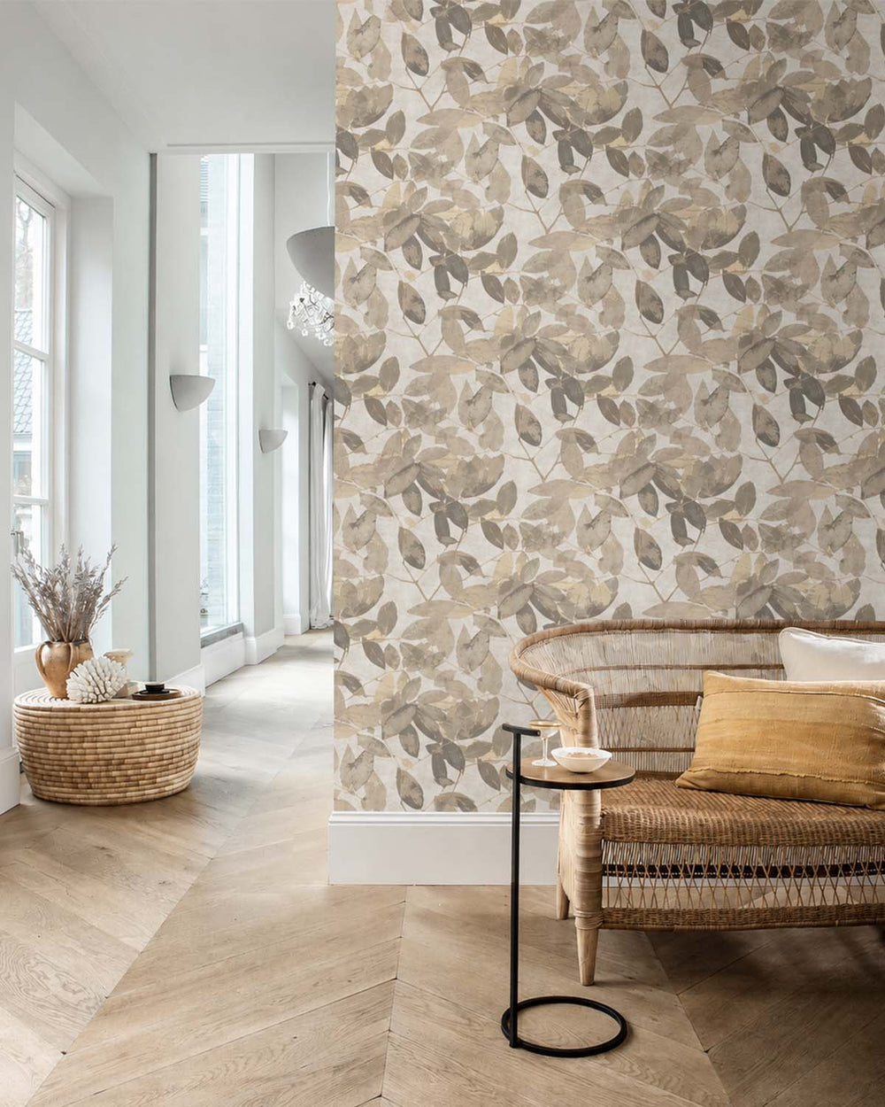 Warm Taupe Beech Tree Leaves Botanical Wallpaper R9144