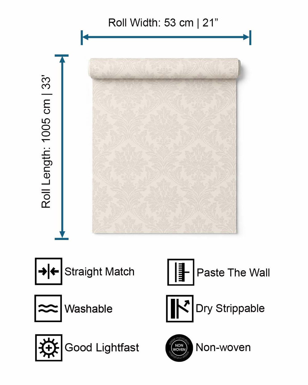 Taupe Classic Floral Damask Wallpaper R9206