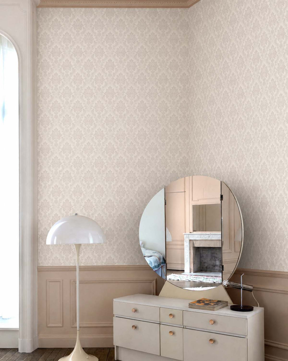 Taupe Classic Floral Damask Wallpaper R9206