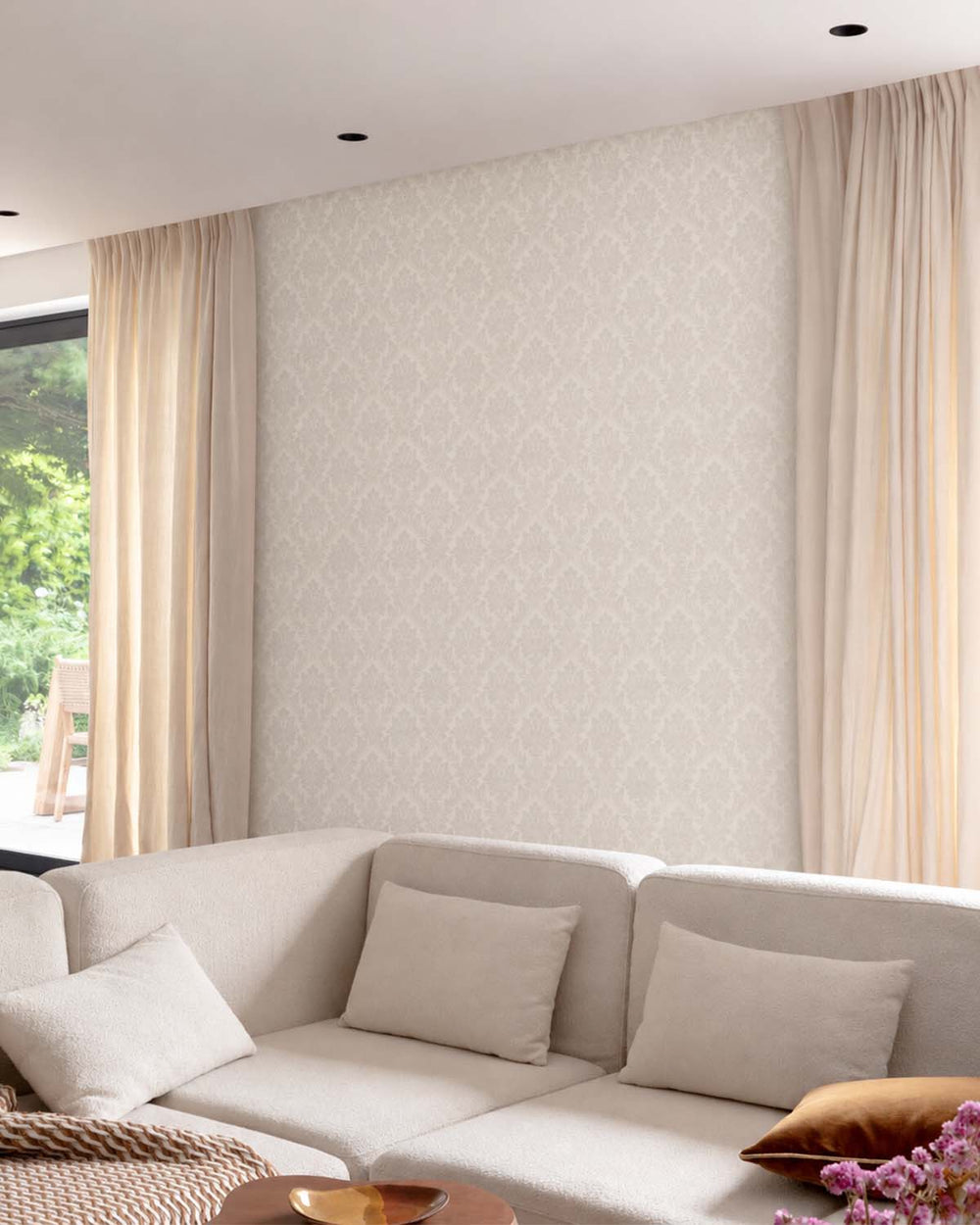 Taupe Classic Floral Damask Wallpaper R9206