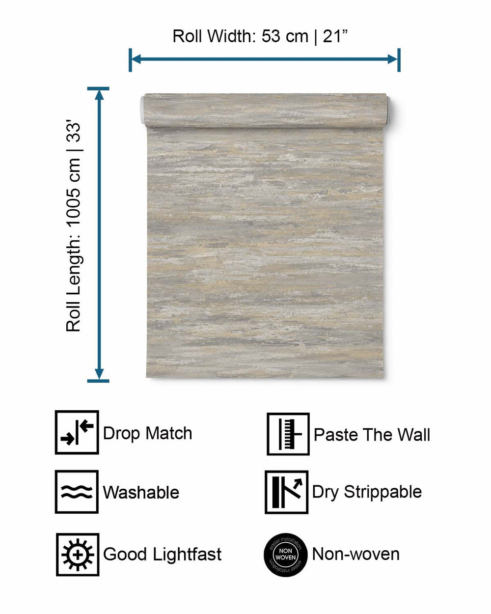 Grey Brushstroke Abstract Metallic Wallpaper R9212