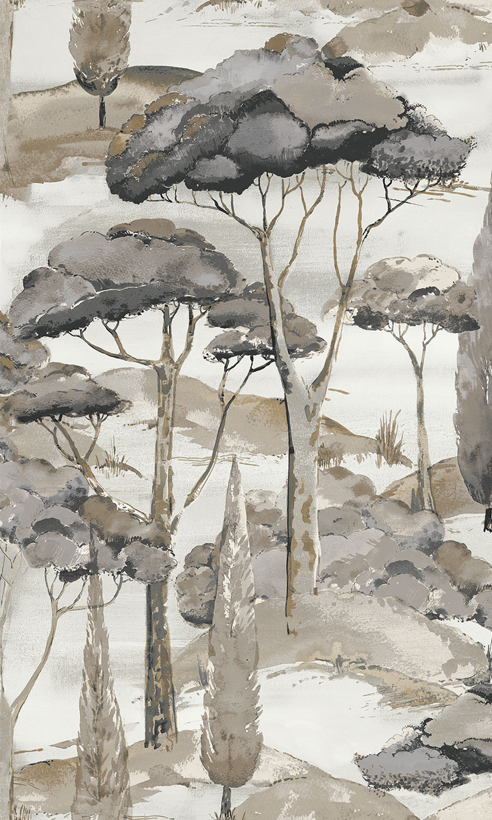 Black Watercolor Scenic Tree Tropical Wallpaper R9213