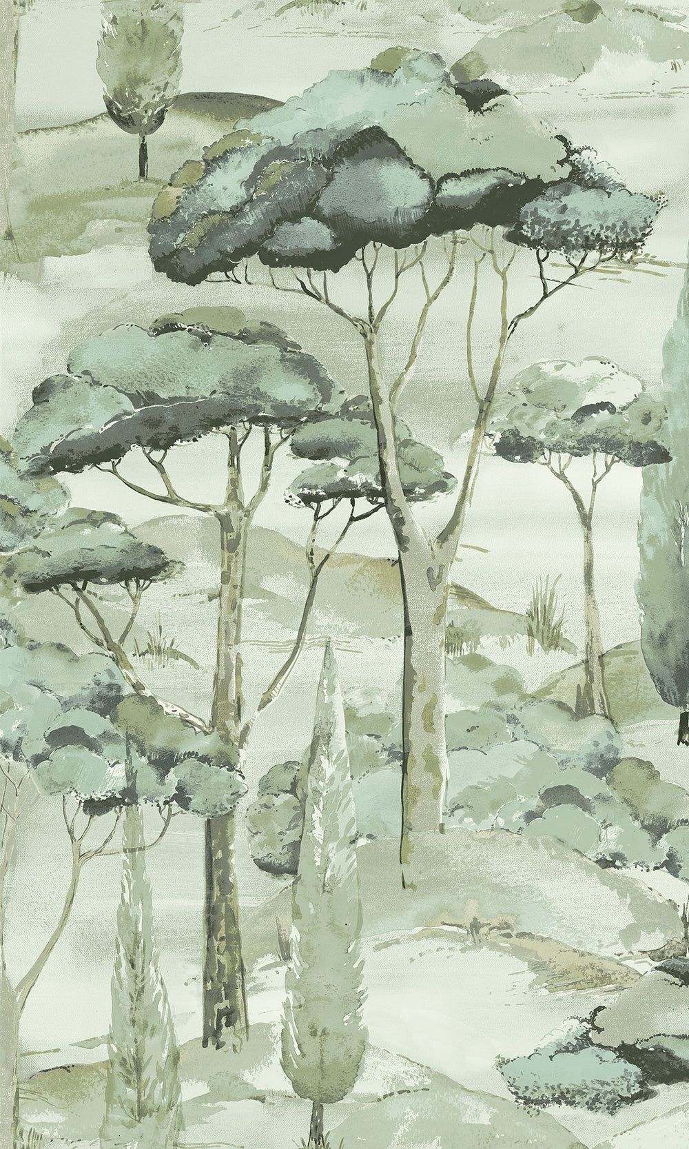 Green Watercolor Scenic Tree Tropical Wallpaper R9214