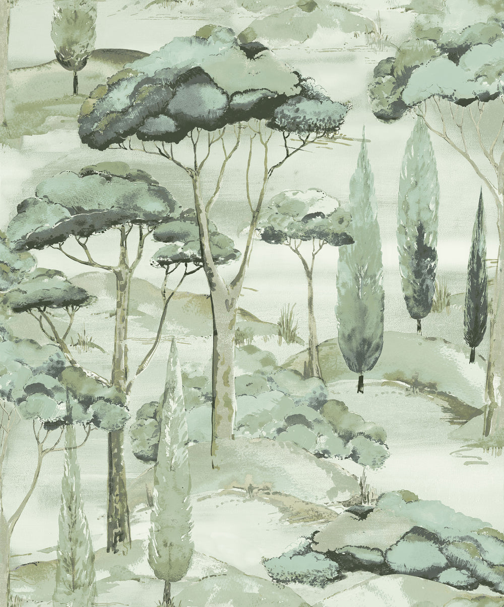 Green Watercolor Scenic Tree Tropical Wallpaper R9214