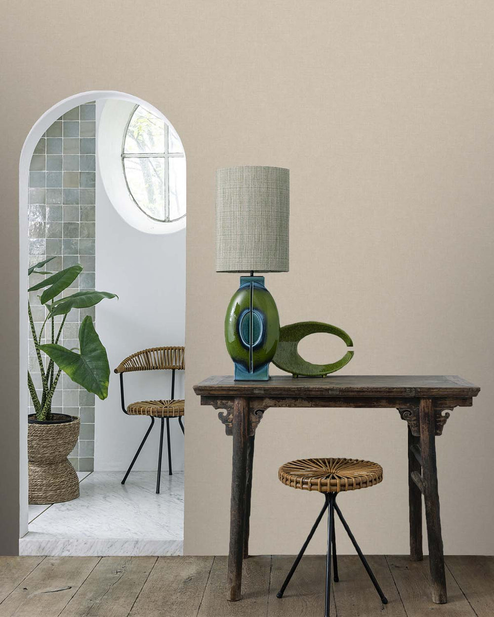 Beige Plain Textured Wallpaper R9230