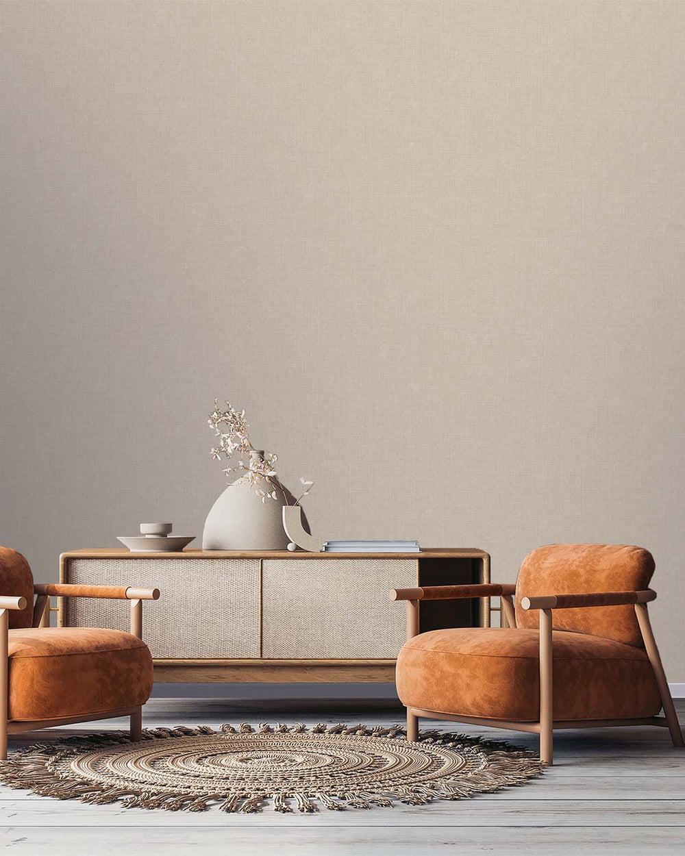Beige Plain Textured Wallpaper R9230