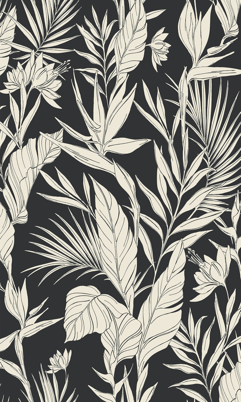Black All Over Branches & Leaves Tropical Wallpaper R9313