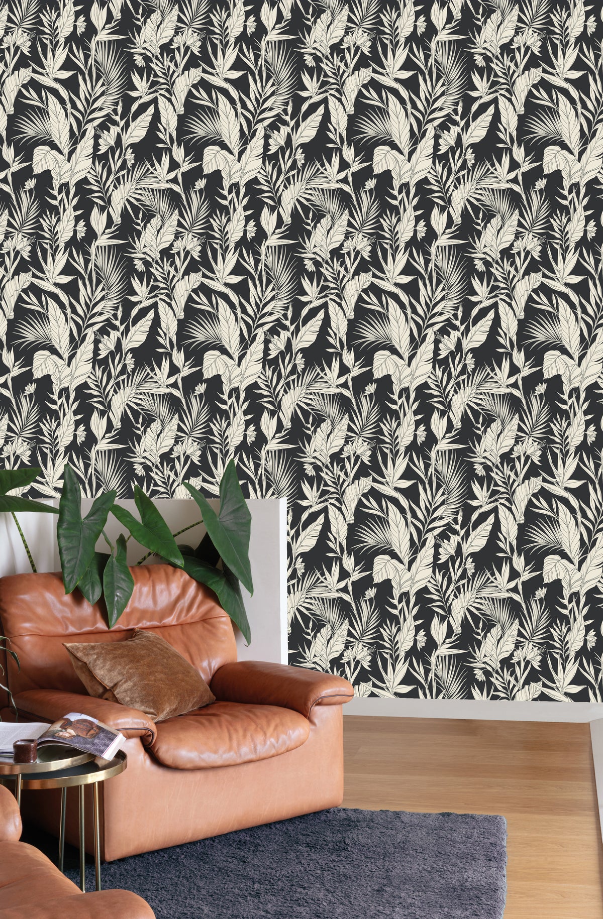 Black All Over Branches & Leaves Tropical Wallpaper R9313