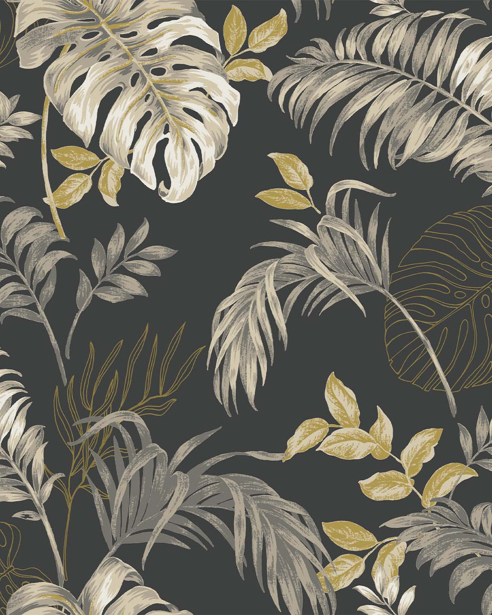 Black Tropical Leaves Botanical Wallpaper R9335