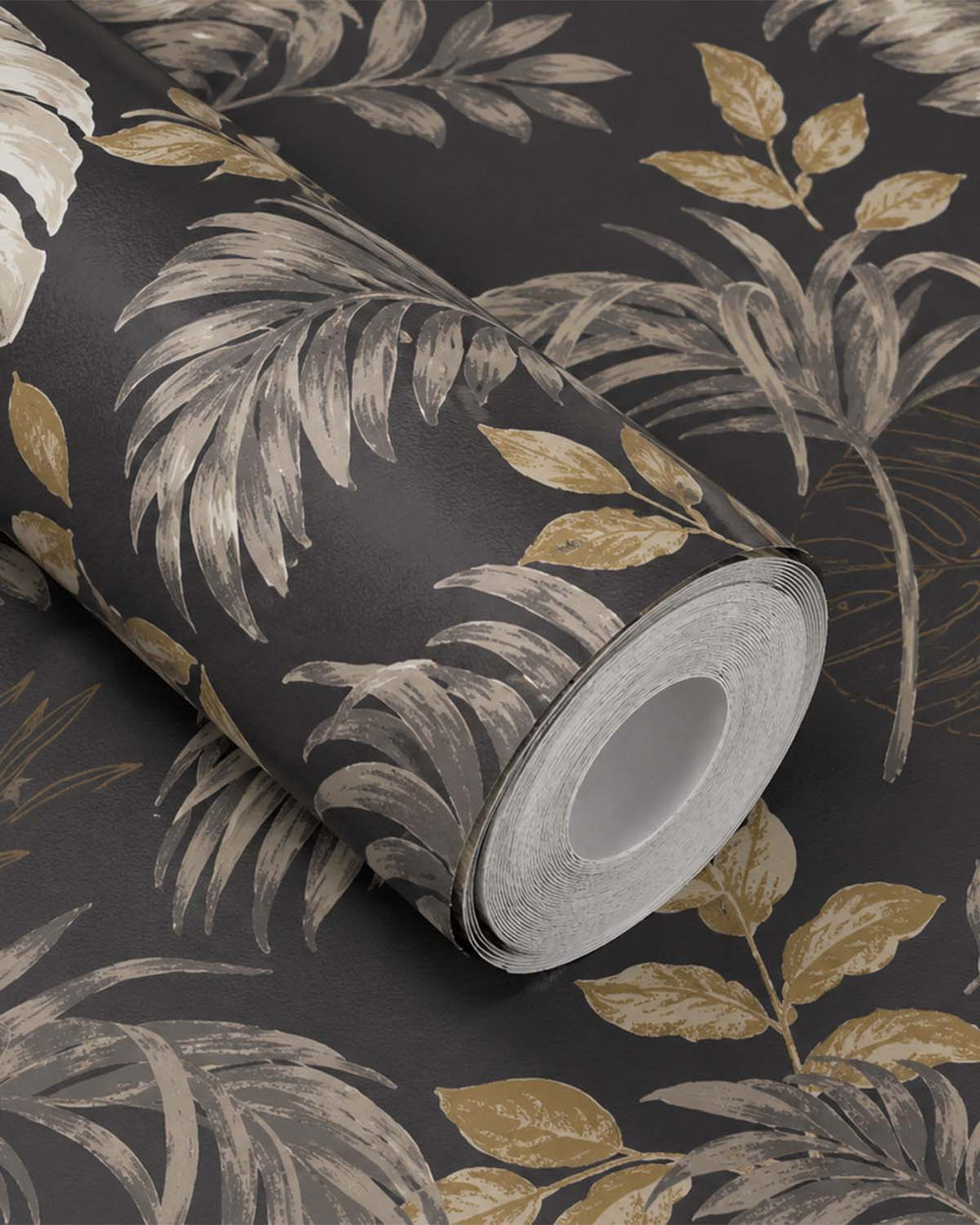 Black Tropical Leaves Botanical Wallpaper R9335