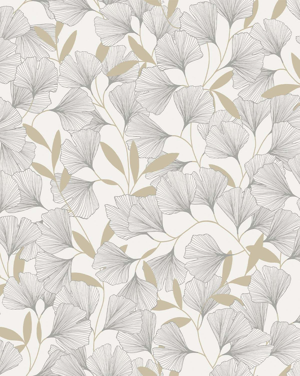 White Ginko Leaves Tropical Wallpaper R9336