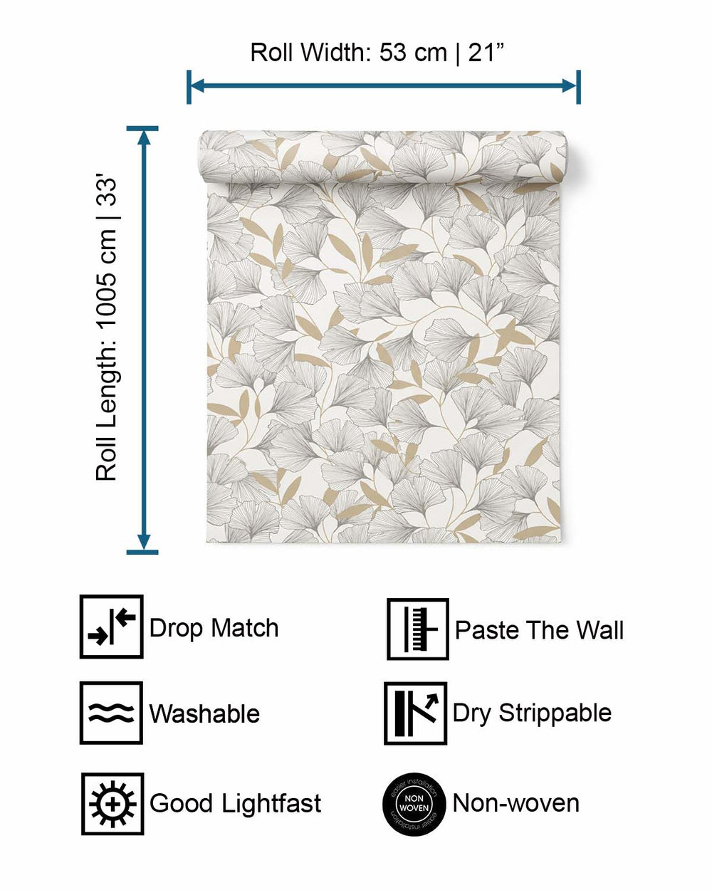 White Ginko Leaves Tropical Wallpaper R9336