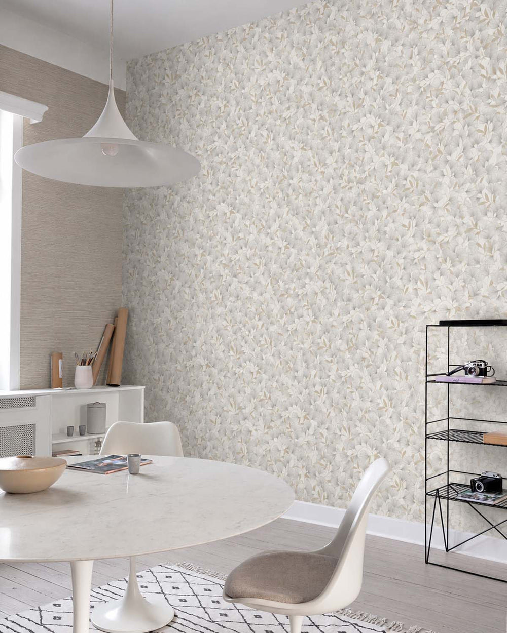 White Ginko Leaves Tropical Wallpaper R9336