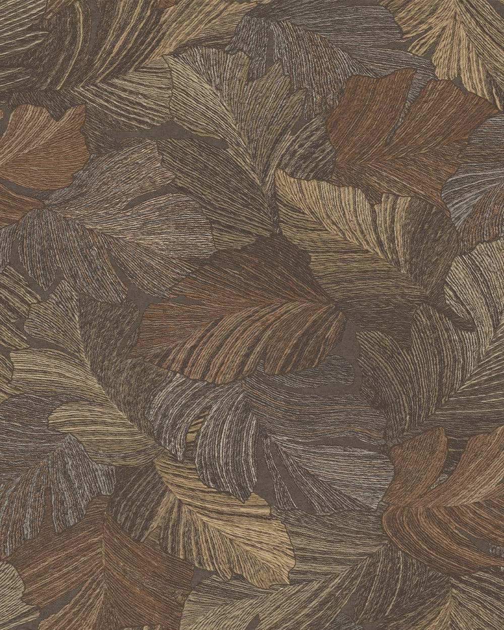 Brown Charming Leaves Tropical All Over Wallpaper R9353
