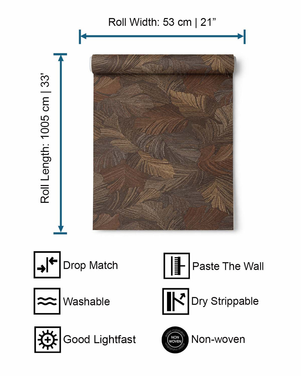 Brown Charming Leaves Tropical All Over Wallpaper R9353
