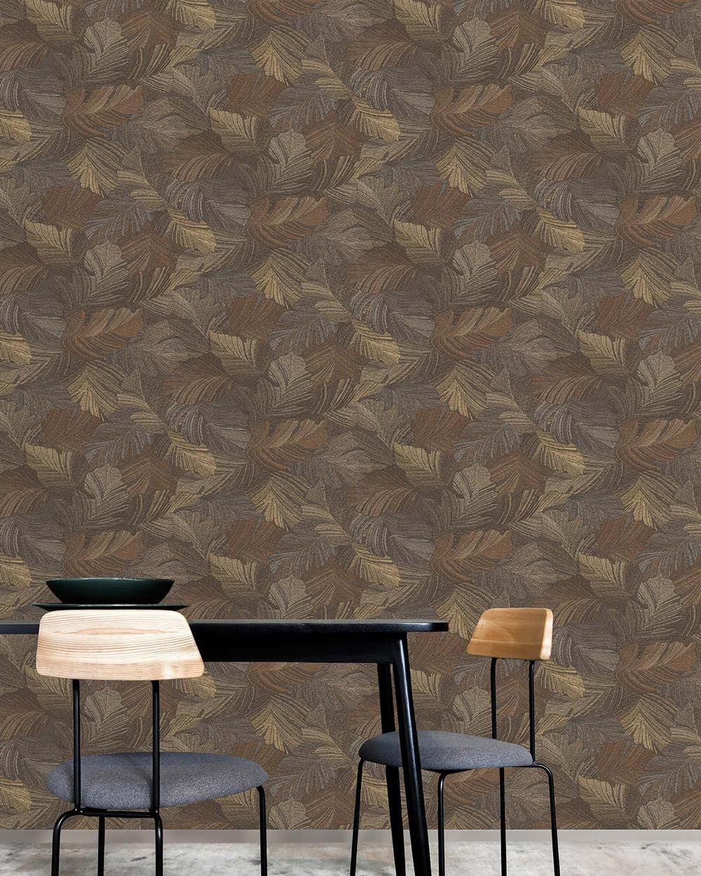 Brown Charming Leaves Tropical All Over Wallpaper R9353