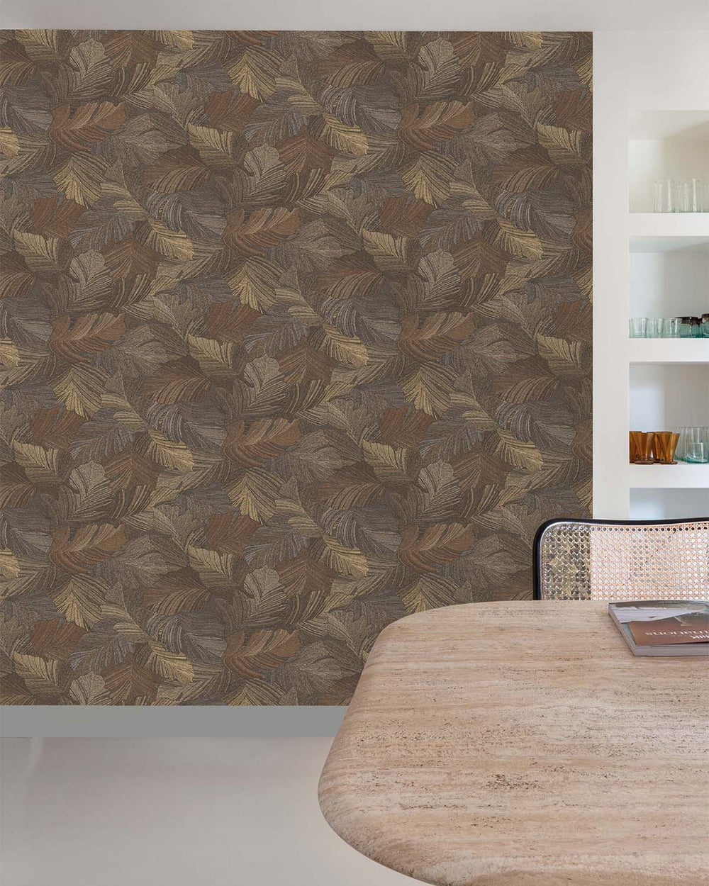 Brown Charming Leaves Tropical All Over Wallpaper R9353