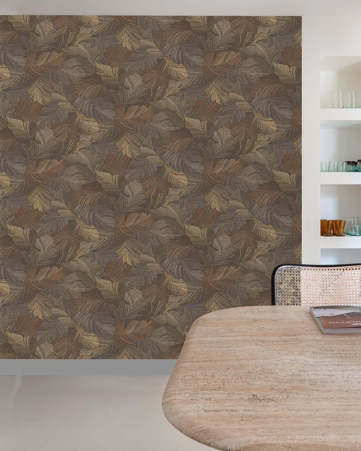 Brown Charming Leaves Tropical All Over Wallpaper R9353