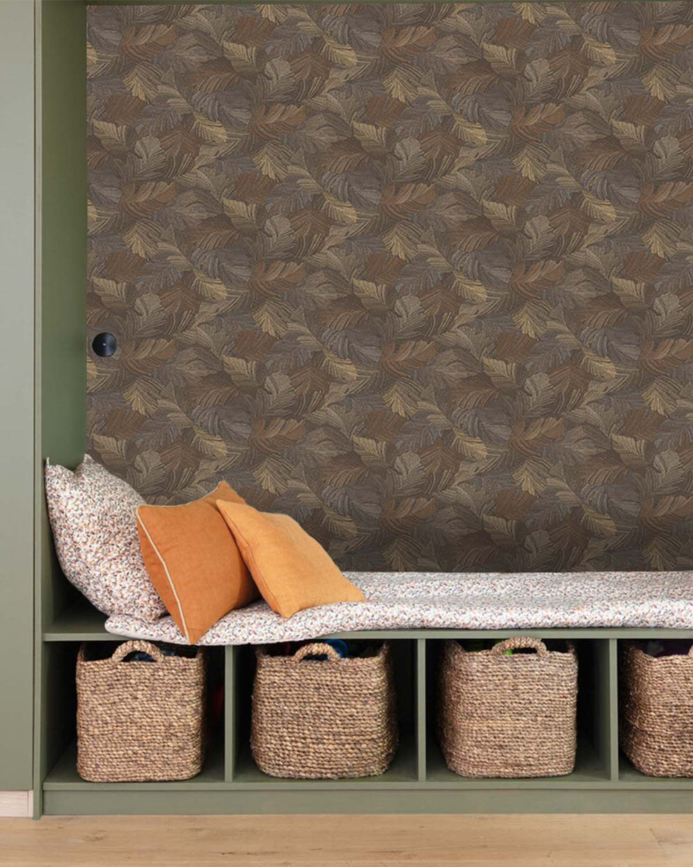 Brown Charming Leaves Tropical All Over Wallpaper R9353