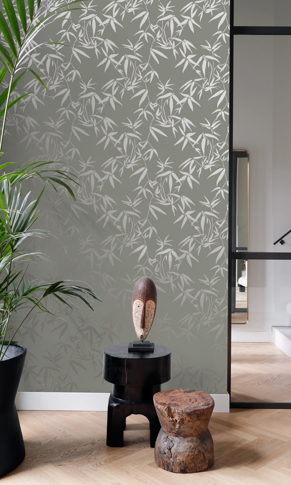 Warm Gray Bamboo Leaves Wallpaper R9374