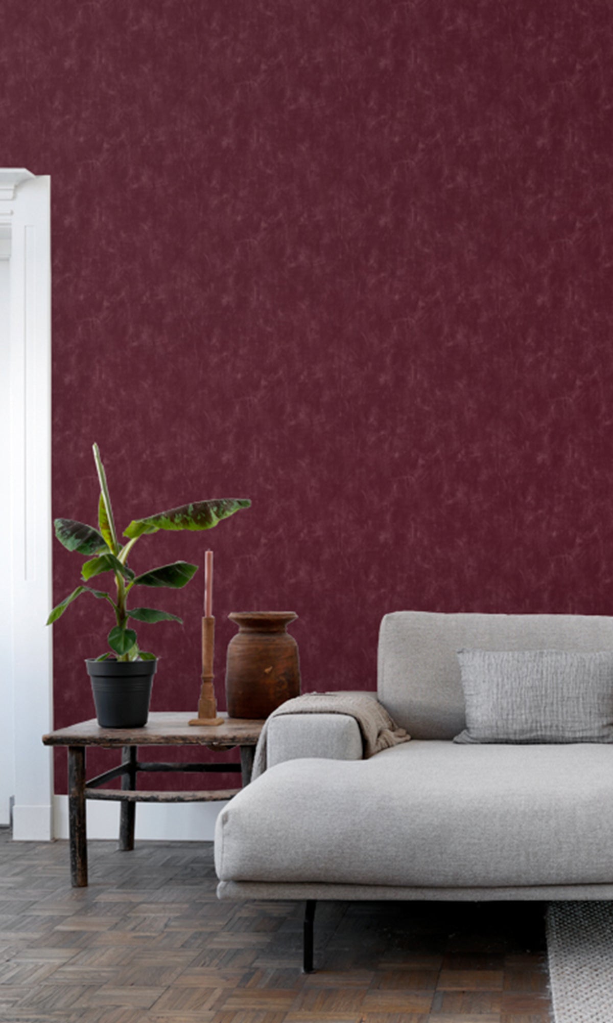 Burgundy Red Plain with Painterly Effect Wallpaper, flock wall paper, flock wallpaper, vintage flock wallpaper, contemporary flock wallpaper, modern flock wallpaper, flock wallpaper for homes, flock wall décor, flock wall covering
