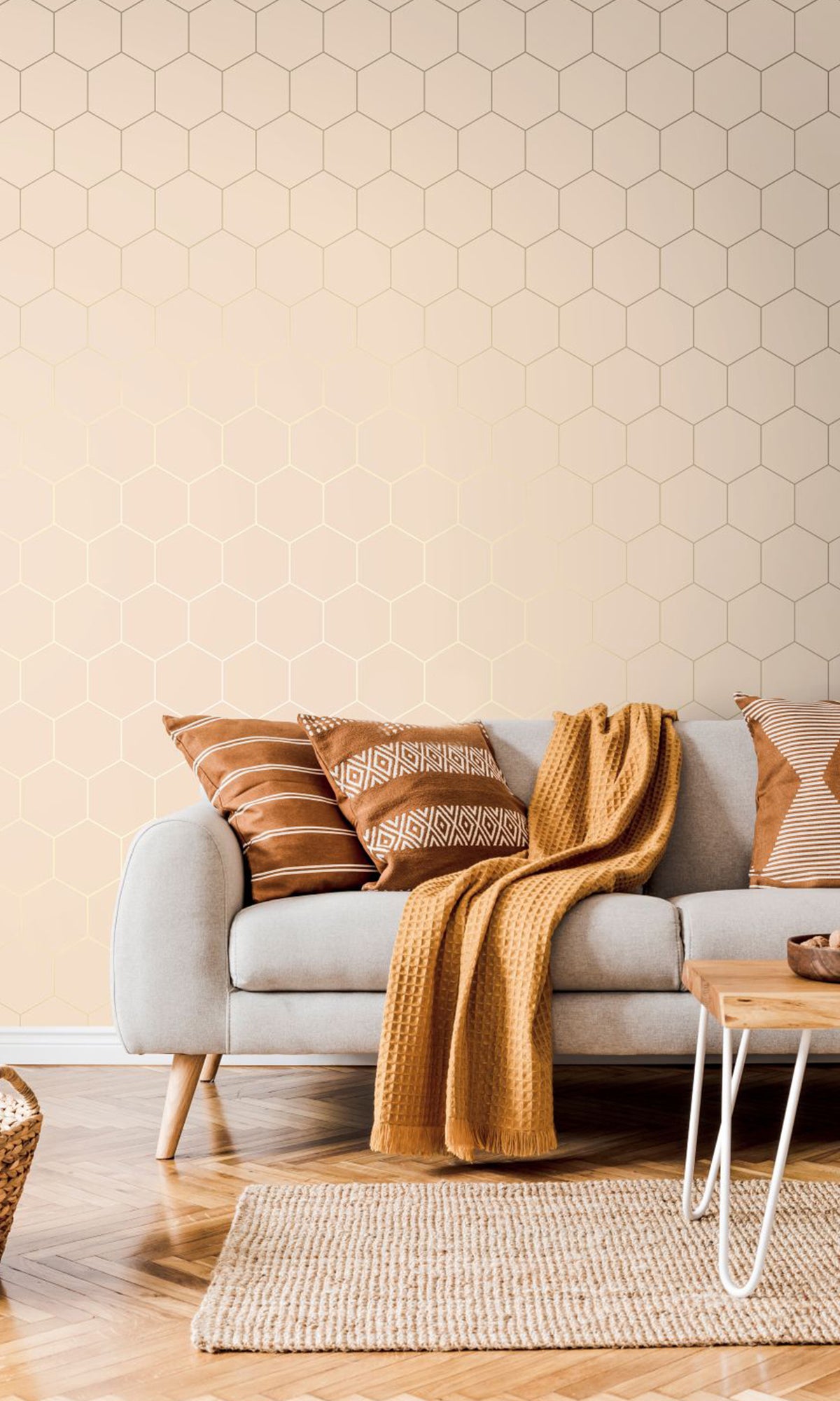 Light Peach Pink Art Deco Honeycomb Wallpaper R9437