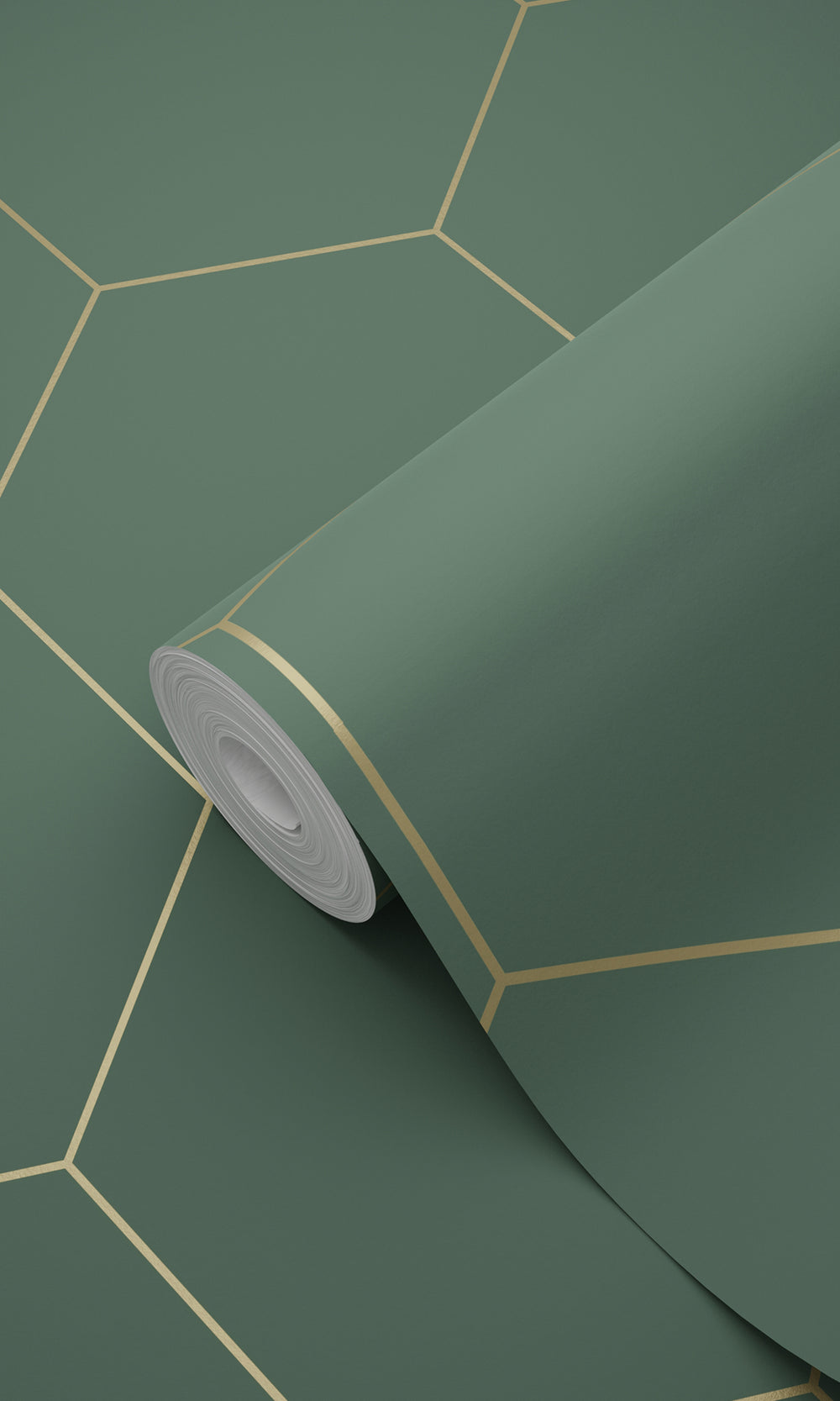 Dark Green and Gold Art Deco Honeycomb Wallpaper R9439