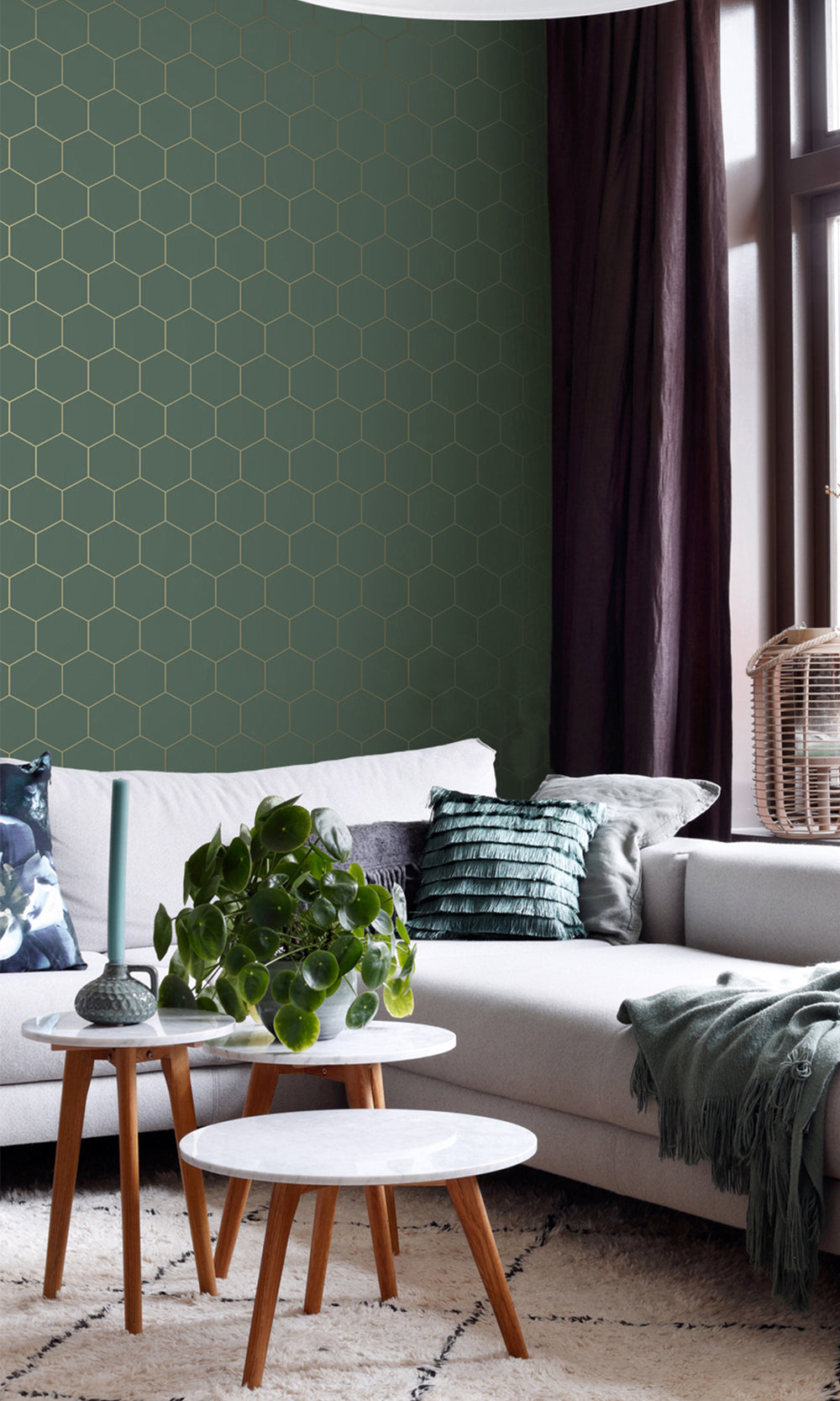 Dark Green and Gold Art Deco Honeycomb Wallpaper R9439