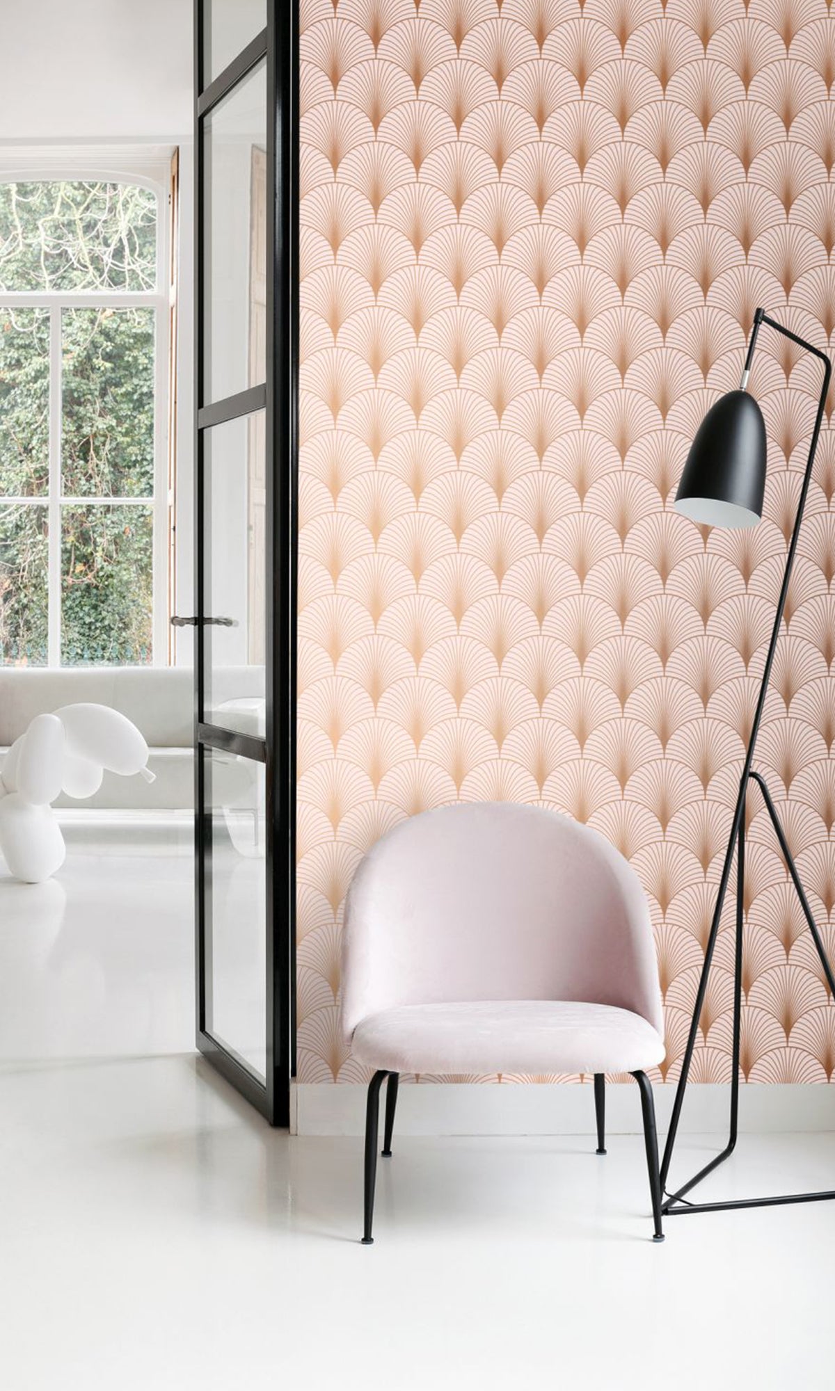 Pink and Rose Gold Art Deco Motif Wallpaper R9442