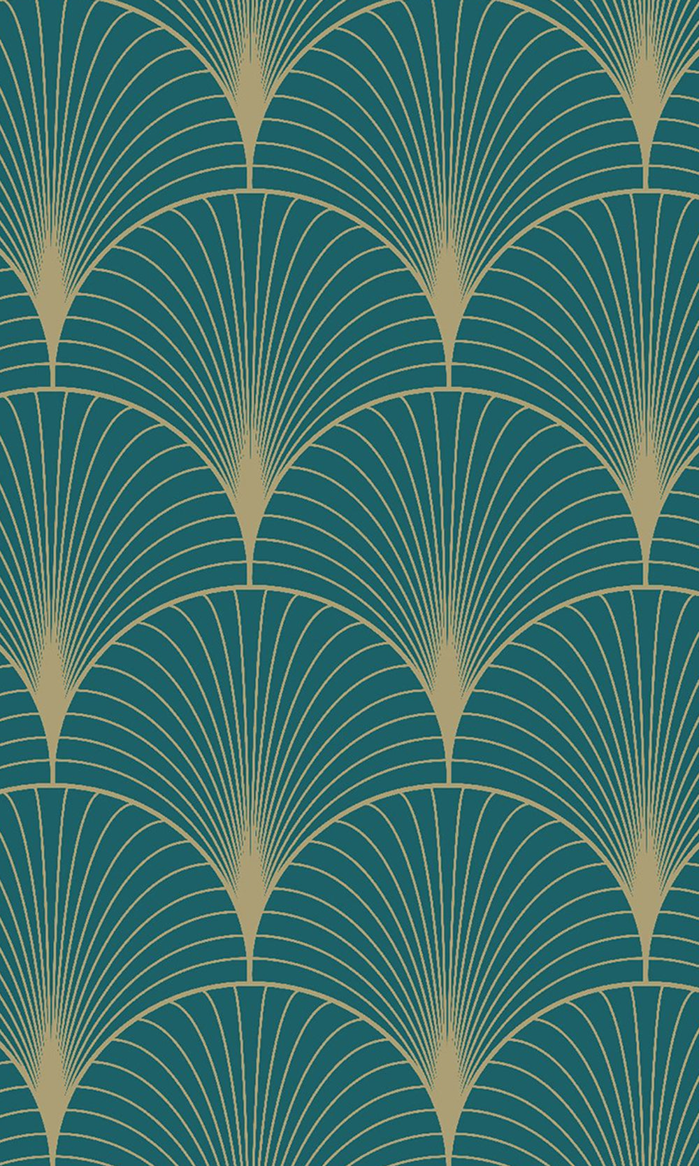 Green and Gold Art Deco Motif Wallpaper R9443