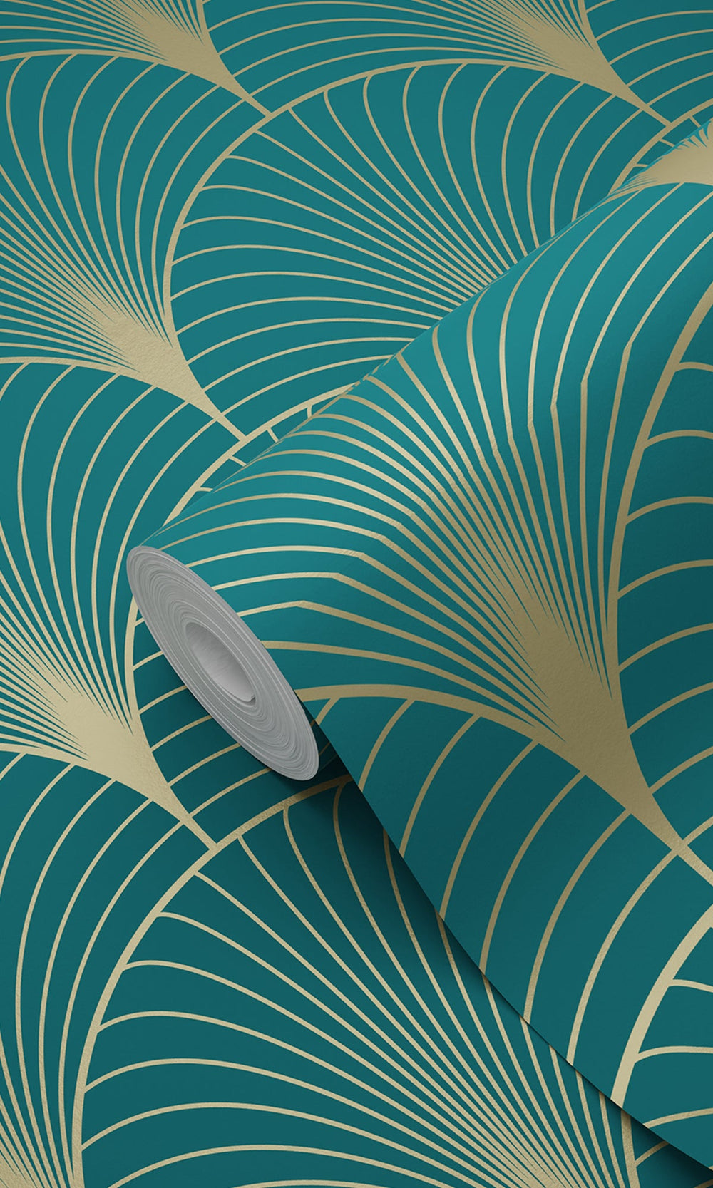 Green and Gold Art Deco Motif Wallpaper R9443