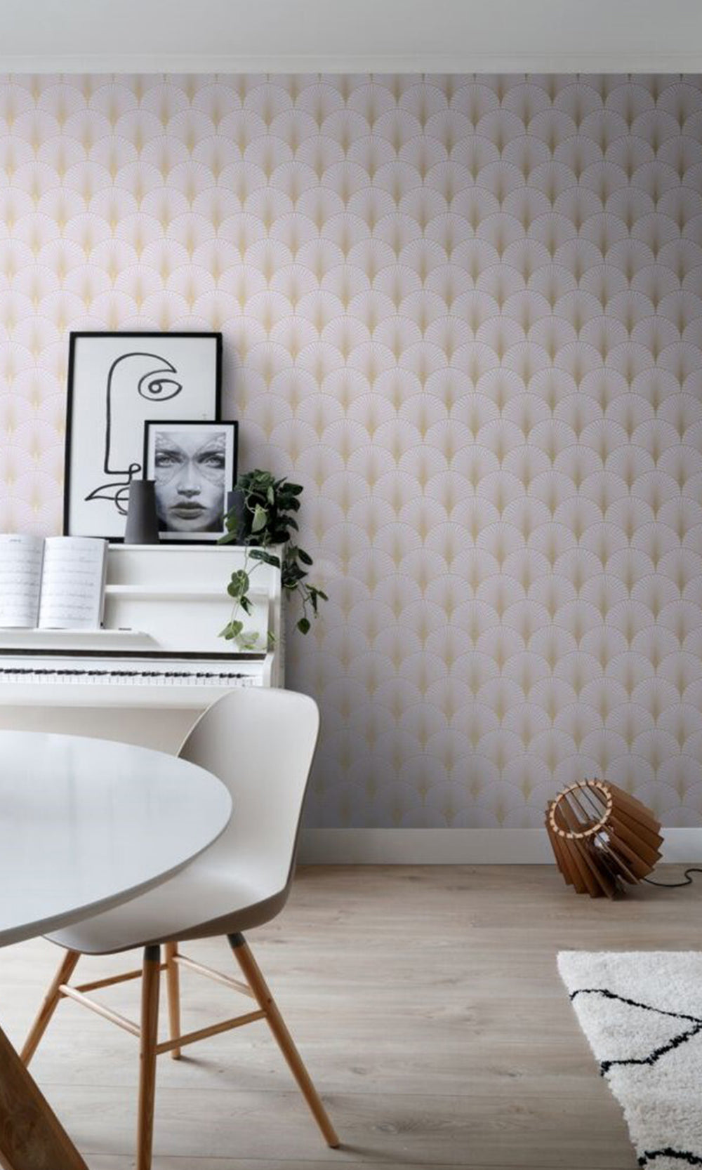 Lilac Purple and Gold Art Deco Motif Wallpaper R9447