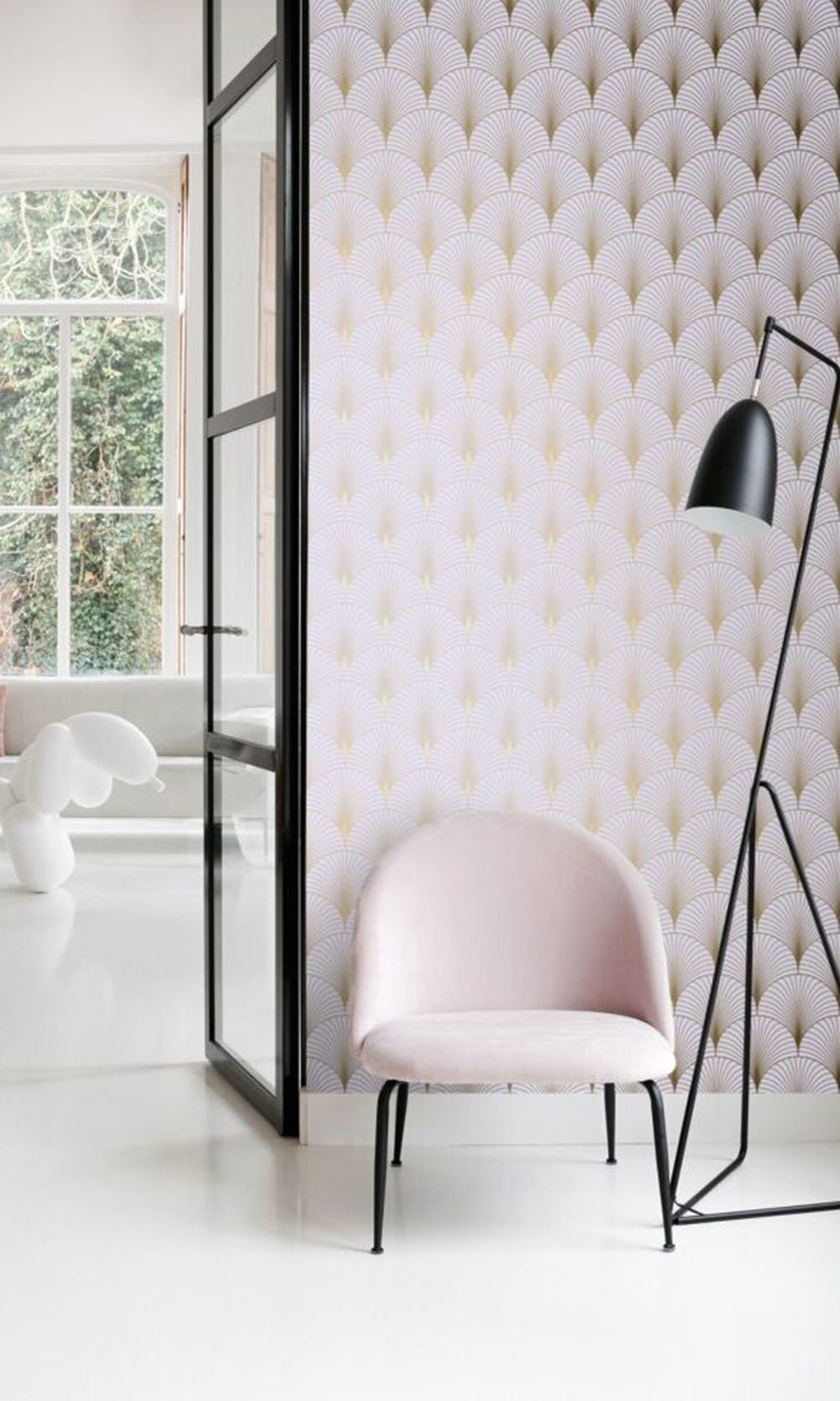 Lilac Purple and Gold Art Deco Motif Wallpaper R9447