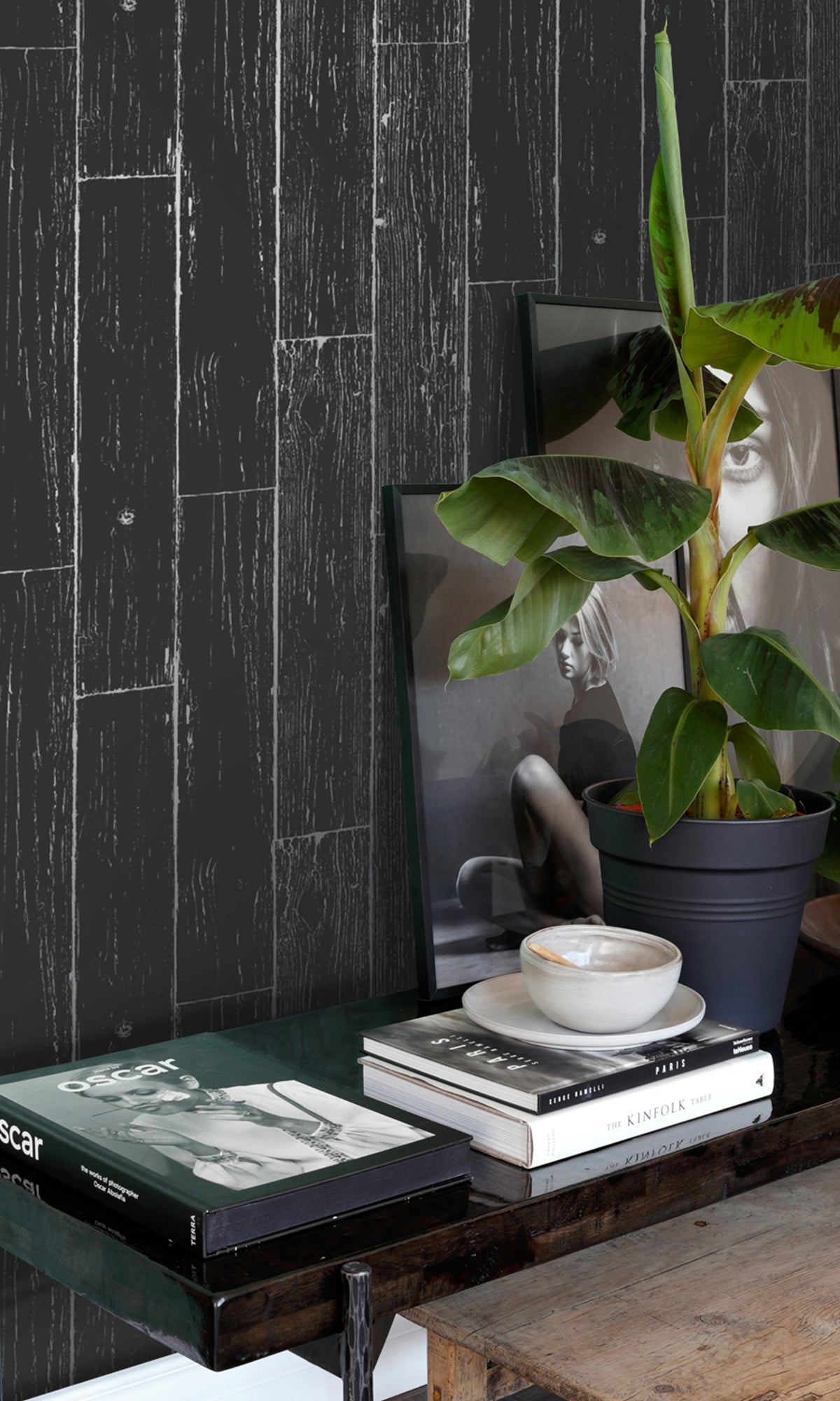 Matt Black and Silver Weathered Wooden Planks Wallpaper R9466