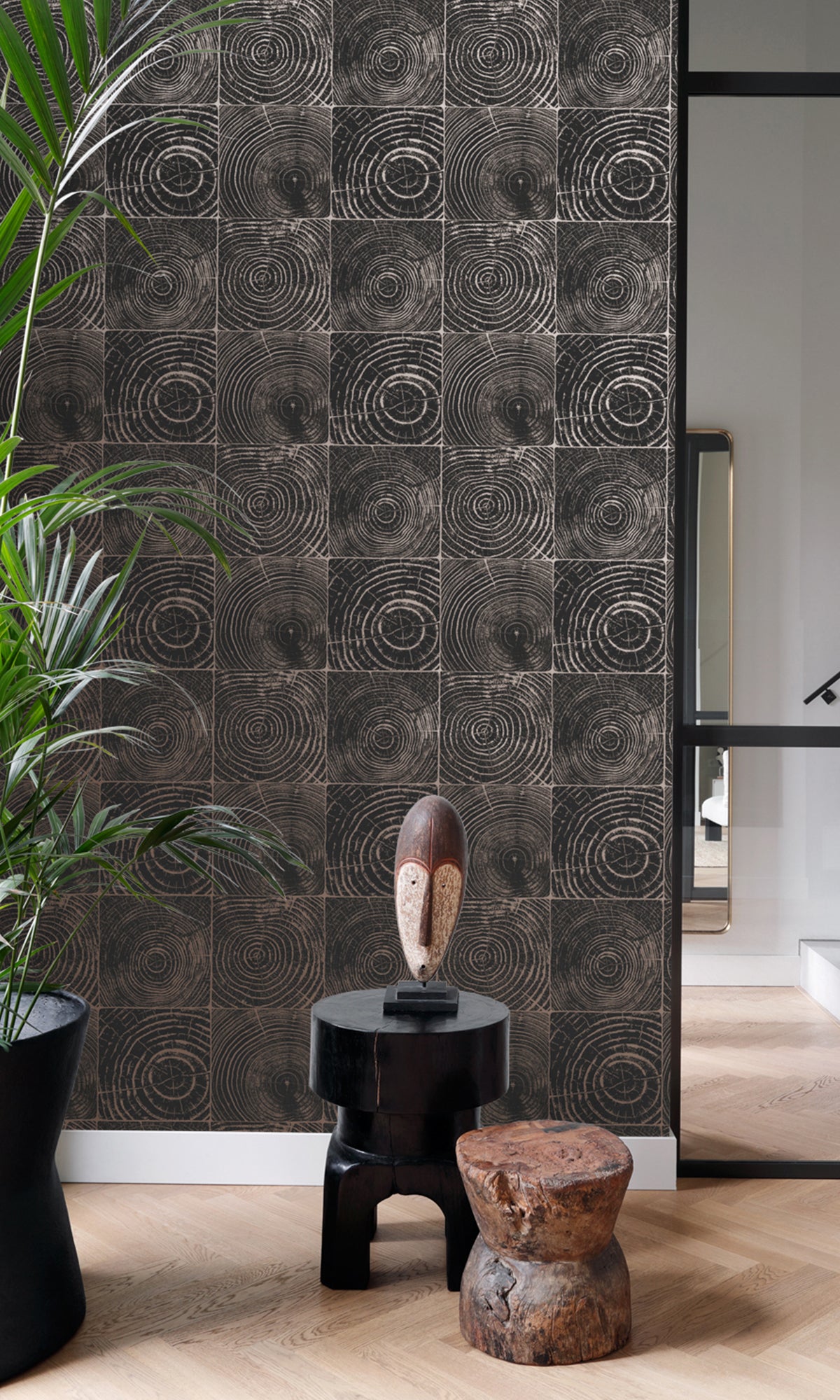 Matt Black & Shiny Bronze Cross-Sections Tree Trunks Wallpaper R9470