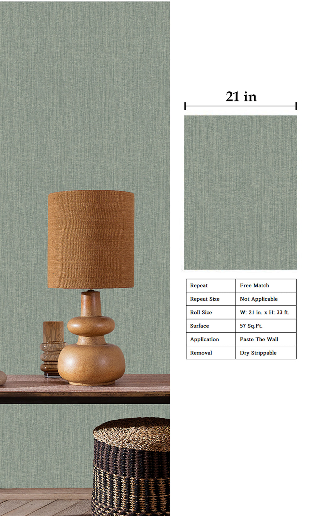 Papyrus Sage Abstract Plain Textured Wallpaper R9476