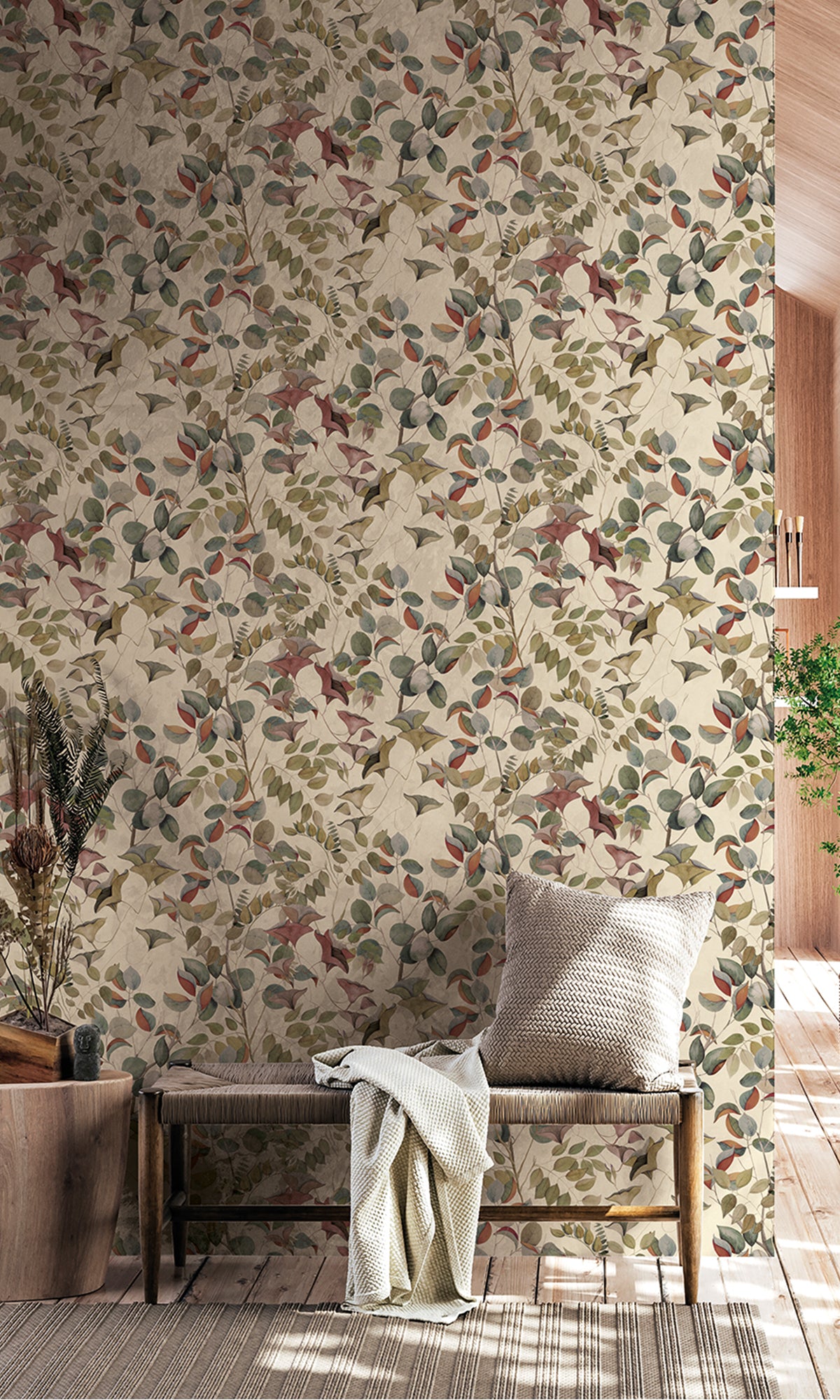 Cream Nature's Leaves Textured Wallpaper R9493