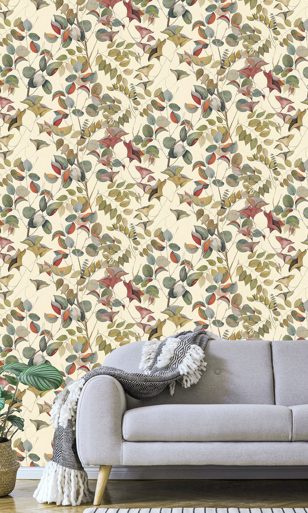 Cream Nature's Leaves Textured Wallpaper R9493
