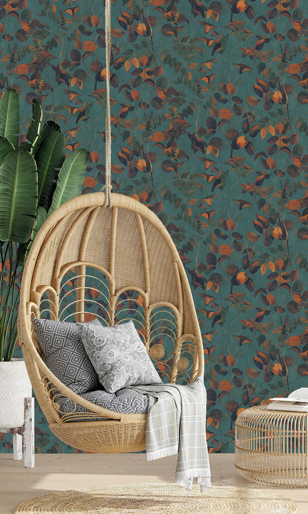 Heron Green Nature's Leaves Textured Wallpaper R9495
