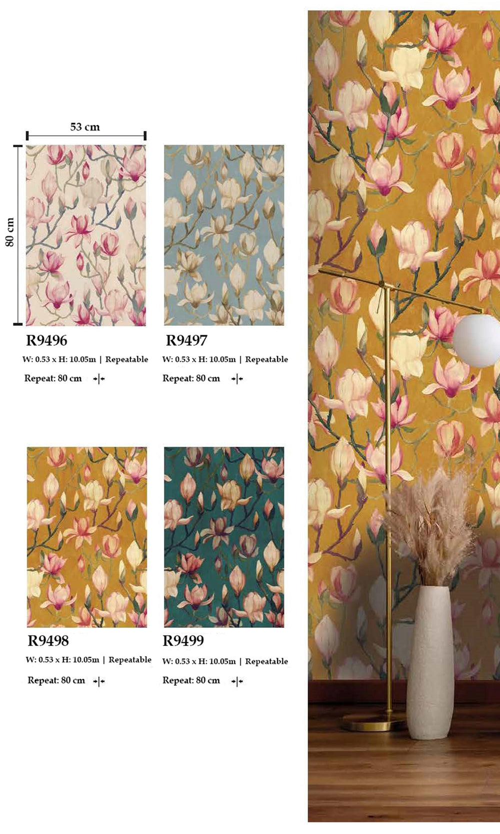 Light Blue Fog Magnolia Flowers Textured Wallpaper R9497