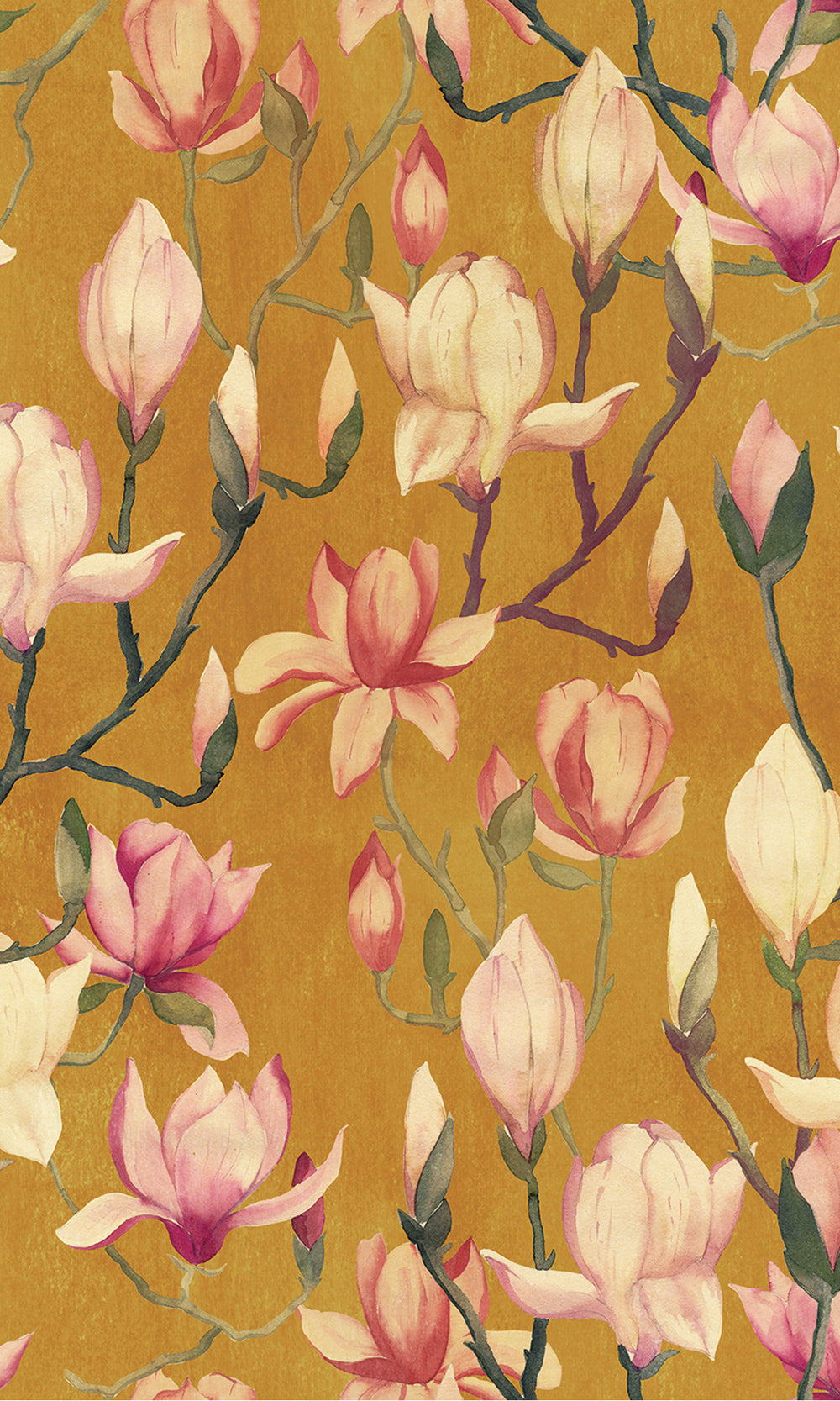 Ochre Magnolia Flowers Textured Wallpaper R9498