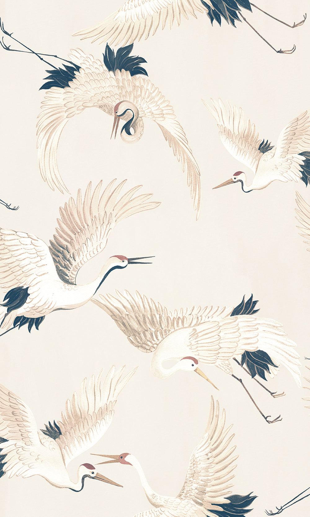 Light Grey Cranes In Flight Textured Wallpaper R9500
