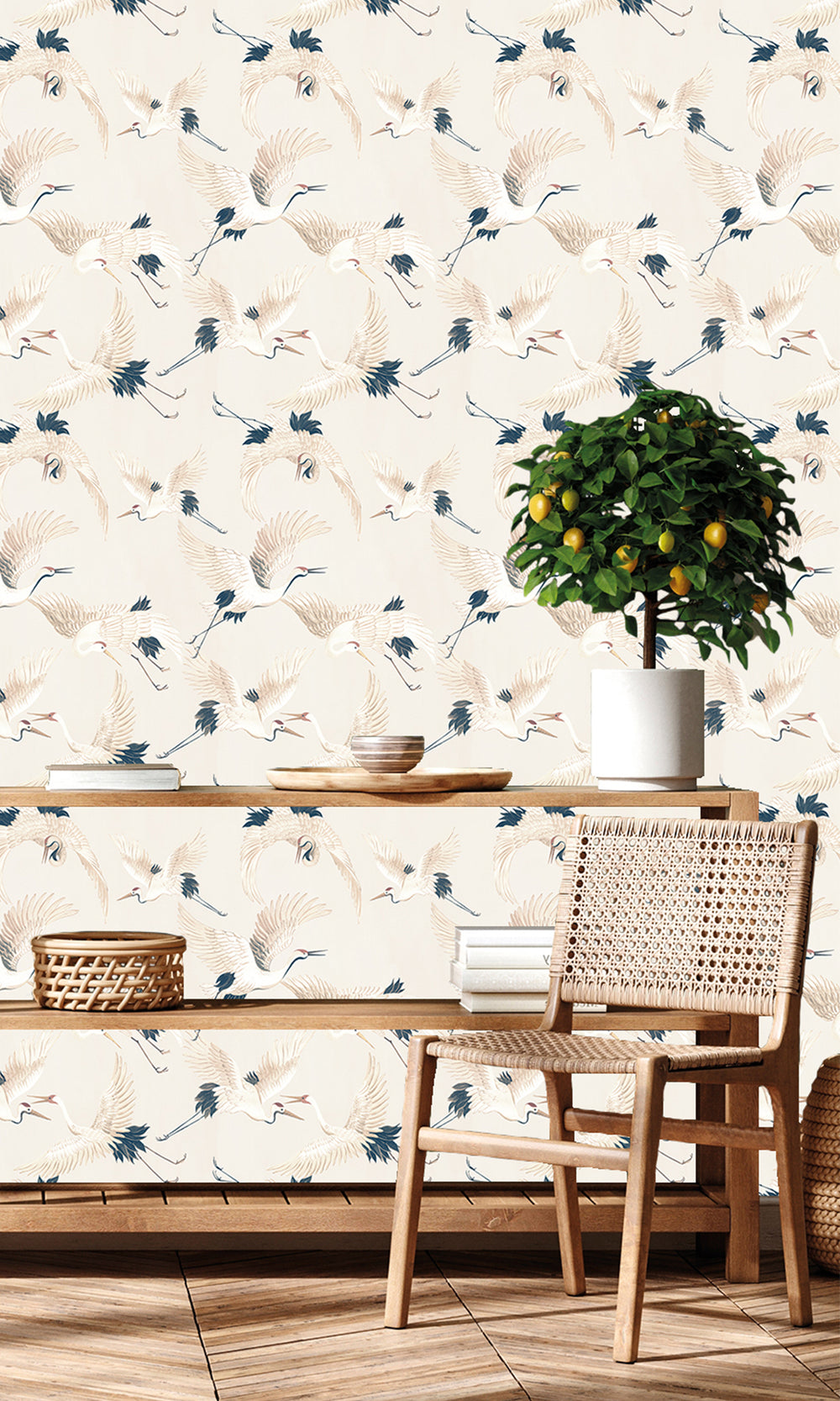 Light Grey Cranes In Flight Textured Wallpaper R9500
