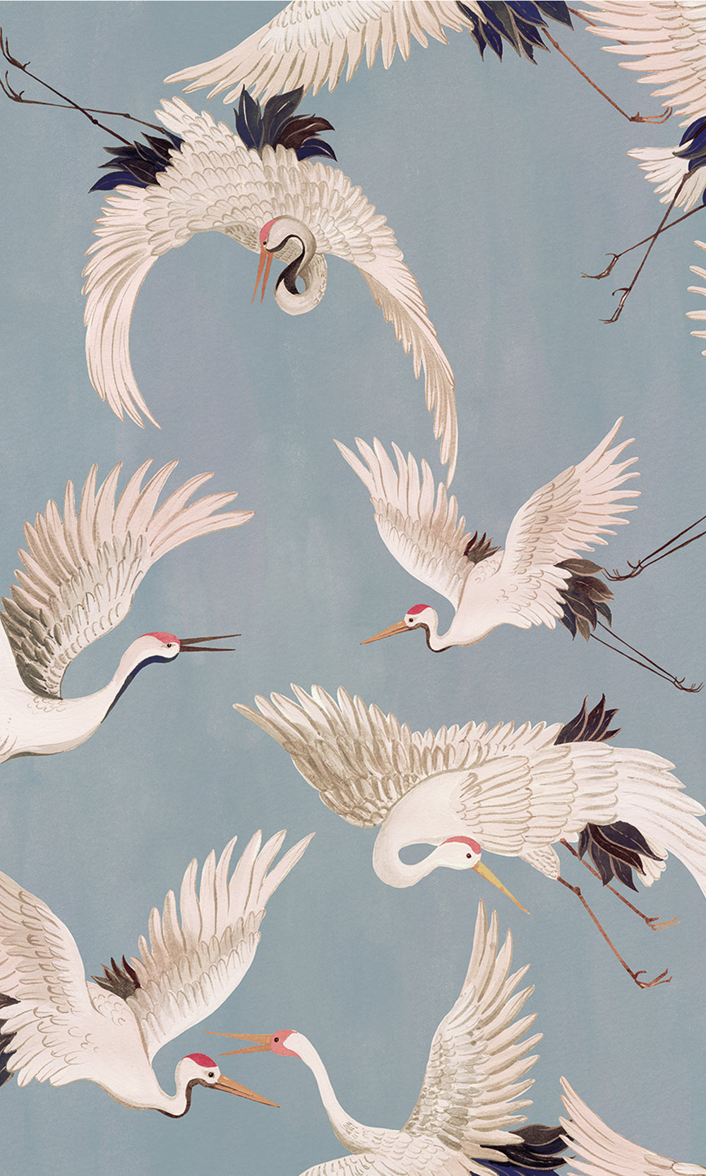 Light Blue Fog Cranes In Flight Textured Wallpaper R9501