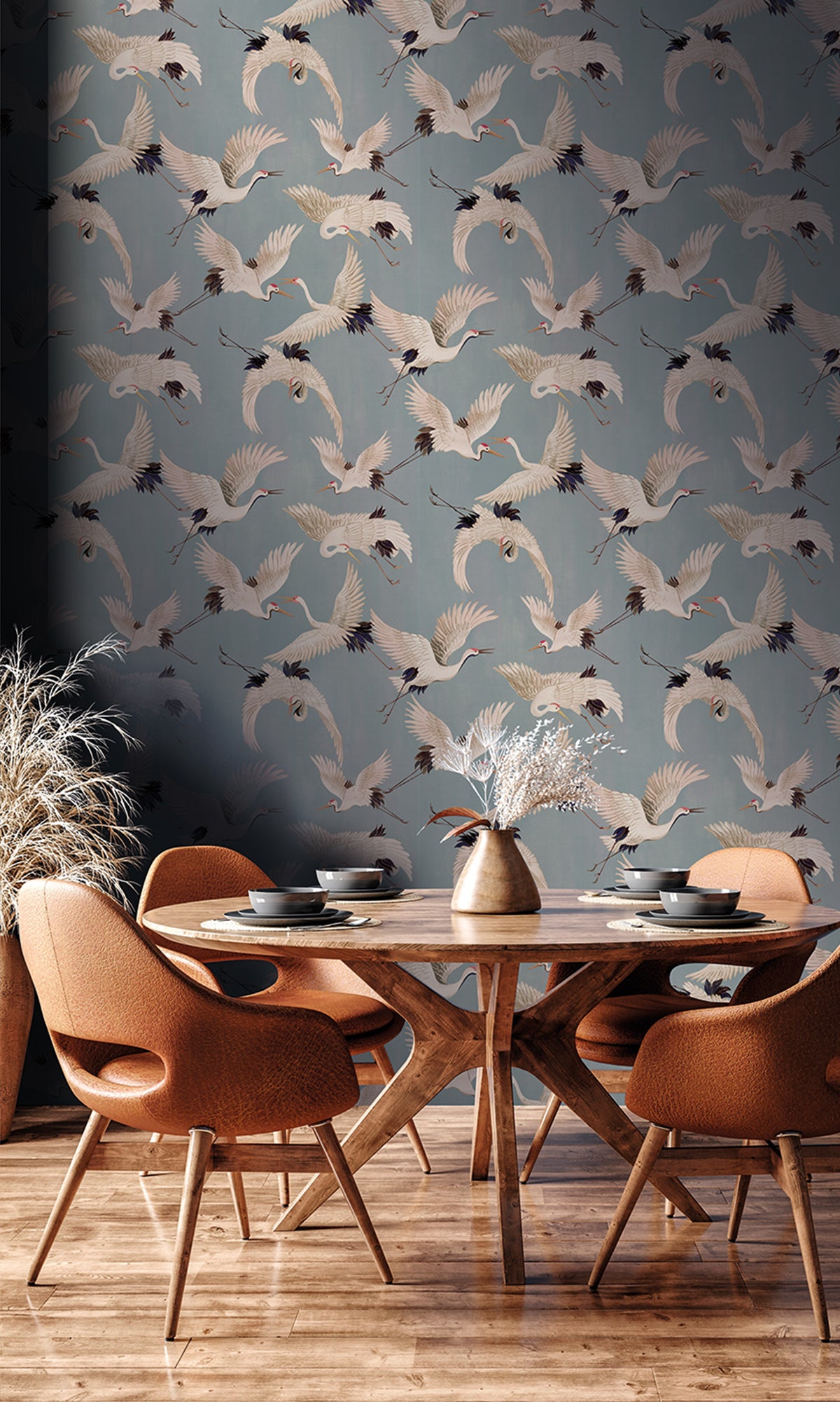Light Blue Fog Cranes In Flight Textured Wallpaper R9501