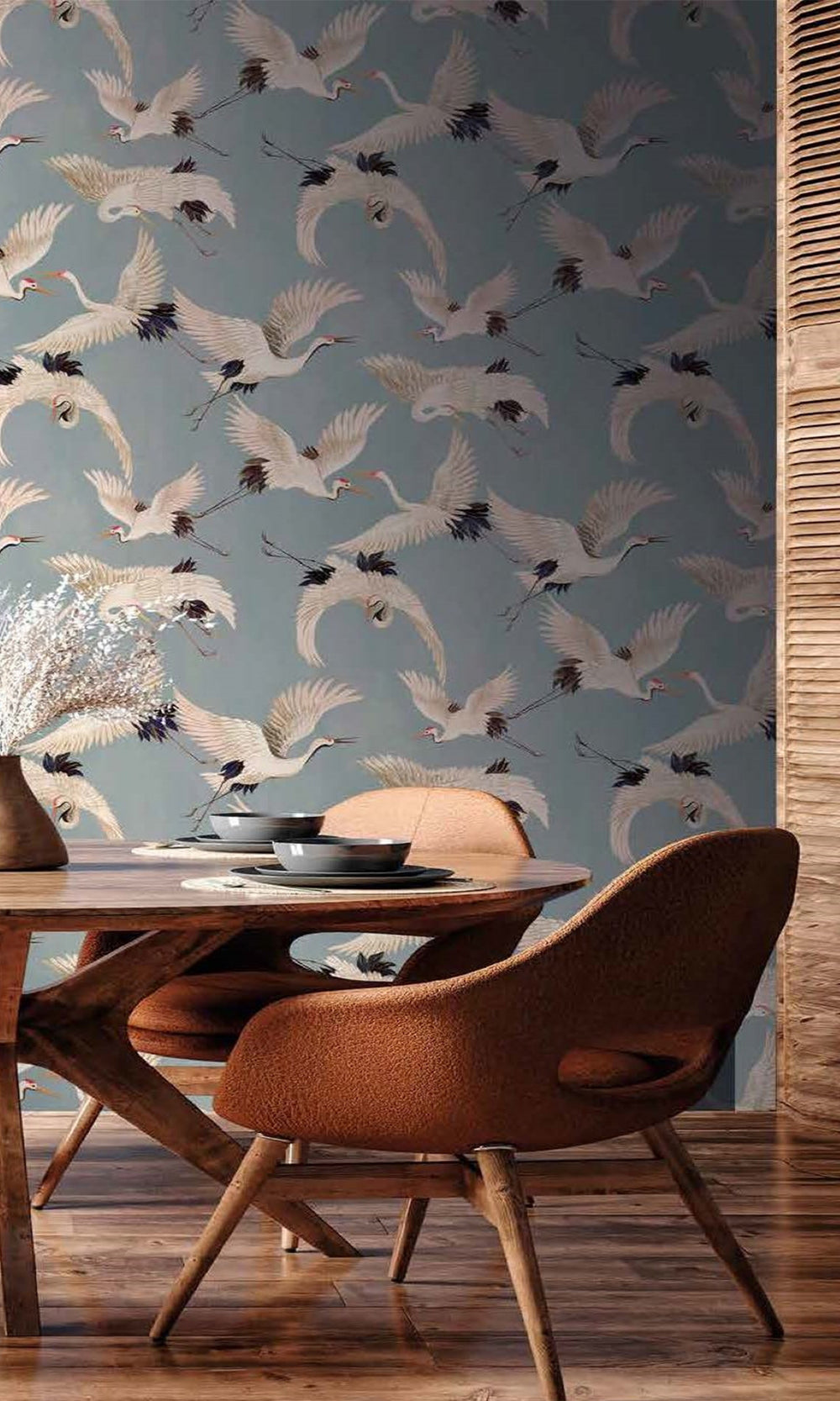 Light Blue Fog Cranes In Flight Textured Wallpaper R9501